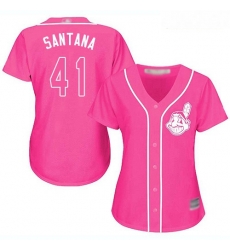 Indians #41 Carlos Santana Pink Fashion Women Stitched Baseball Jersey Indians #41 Carlos Santana Pink Fashion Women Stitched Baseball Jersey
