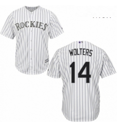 Mens Majestic Colorado Rockies 14 Tony Wolters Replica White Home Cool Base MLB Jersey Mens Majestic Colorado Rockies 14 Tony Wolters Replica White Home Cool Base MLB Jersey