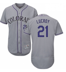 Mens Majestic Colorado Rockies 21 Jonathan Lucroy Grey Flexbase Authentic Collection MLB Jersey Mens Majestic Colorado Rockies 21 Jonathan Lucroy Grey Flexbase Authentic Collection MLB Jersey