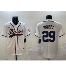 Men Detroit Tigers 29 Tarik Skubal White With Patch Cool Base Stitched Baseball Jersey Men Detroit Tigers 29 Tarik Skubal White With Patch Cool Base Stitched Baseball Jersey
