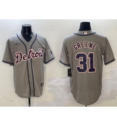 Men Detroit Tigers 31 Riley Greene Grey With Patch Cool Base Stitched Baseball Jersey Men Detroit Tigers 31 Riley Greene Grey With Patch Cool Base Stitched Baseball Jersey