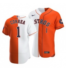 Men Houston Astros 1 Carlos Correa Split White Orange Two Tone Jersey Men Houston Astros 1 Carlos Correa Split White Orange Two Tone Jersey