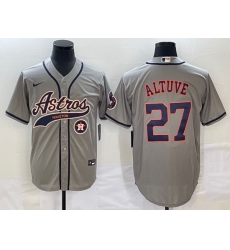 Men Houston Astros 27 Jose Altuve Gray With Patch Cool Base Stitched Baseball Jersey Men Houston Astros 27 Jose Altuve Gray With Patch Cool Base Stitched Baseball Jersey