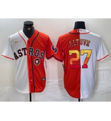 Men Houston Astros 27 Jose Altuve White Orange Split With Patch Cool Base Stitched Baseball Jersey 2 Men Houston Astros 27 Jose Altuve White Orange Split With Patch Cool Base Stitched Baseball Jersey 2