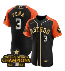 Men Houston Astros 3 Jeremy Pe F1a 2023 Black Gold V2 Alternate Flex Base Stitched Baseball Jersey Men Houston Astros 3 Jeremy Pe F1a 2023 Black Gold V2 Alternate Flex Base Stitched Baseball Jersey