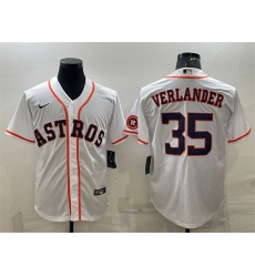 Men Houston Astros 35 Justin Verlander White With Patch Cool Base Stitched Jersey Men Houston Astros 35 Justin Verlander White With Patch Cool Base Stitched Jersey