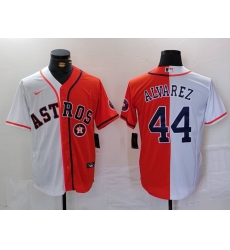 Men Houston Astros 44 Yordan Alvarez White Orange Split With Patch Cool Base Stitched Baseball Jersey 1 Men Houston Astros 44 Yordan Alvarez White Orange Split With Patch Cool Base Stitched Baseball Jersey 1