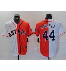 Men Houston Astros 44 Yordan Alvarez White Orange Split With Patch Cool Base Stitched Baseball Jersey Men Houston Astros 44 Yordan Alvarez White Orange Split With Patch Cool Base Stitched Baseball Jersey
