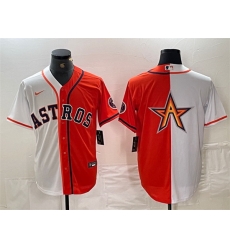 Men Houston Astros White Orange Split Team Big Logo With Patch Cool Base Stitched Baseball Jersey 5 Men Houston Astros White Orange Split Team Big Logo With Patch Cool Base Stitched Baseball Jersey 5