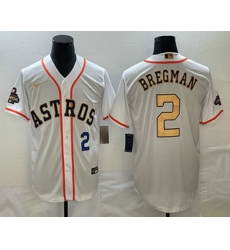 Mens Houston Astros #2 Alex Bregman Number 2023 White Gold World Serise Champions Patch Cool Base Stitched Jersey Mens Houston Astros #2 Alex Bregman Number 2023 White Gold World Serise Champions Patch Cool Base Stitched Jersey