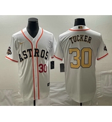 Men's Houston Astros #30 Kyle Tucker Number 2023 White Gold World Serise Champions Patch Cool Base Stitched Jerseys Men's Houston Astros #30 Kyle Tucker Number 2023 White Gold World Serise Champions Patch Cool Base Stitched Jerseys