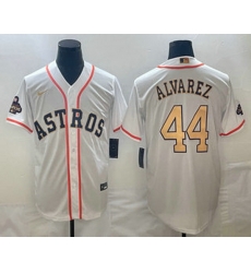 Men's Houston Astros #44 Yordan Alvarez 2023 White Gold World Serise Champions Patch Cool Base Stitched Jersey Men's Houston Astros #44 Yordan Alvarez 2023 White Gold World Serise Champions Patch Cool Base Stitched Jersey