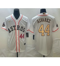 Men's Houston Astros #44 Yordan Alvarez Number 2023 White Gold World Serise Champions Patch Cool Base Stitched Jerseys Men's Houston Astros #44 Yordan Alvarez Number 2023 White Gold World Serise Champions Patch Cool Base Stitched Jerseys