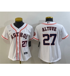 Women Houston Astros 27 Jose Altuve White With Patch Cool Base Stitched Baseball Jersey Women Houston Astros 27 Jose Altuve White With Patch Cool Base Stitched Baseball Jersey