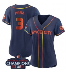 Women Houston Astros 3 Jeremy Pena Navy 2022 World Series Champions City Connect Stitched Baseball Jersey Women Houston Astros 3 Jeremy Pena Navy 2022 World Series Champions City Connect Stitched Baseball Jersey