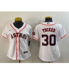 Women Houston Astros 30 Kyle Tucker White With Patch Cool Base Stitched Baseball Jersey Women Houston Astros 30 Kyle Tucker White With Patch Cool Base Stitched Baseball Jersey