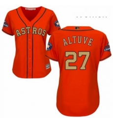 Womens Majestic Houston Astros 27 Jose Altuve Authentic Orange Alternate 2018 Gold Program Cool Base MLB Jersey Womens Majestic Houston Astros 27 Jose Altuve Authentic Orange Alternate 2018 Gold Program Cool Base MLB Jersey