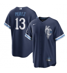 Men Kansas City Royals 13 Salvador Perez 2022 Navy City Connect Cool Base Stitched jersey Men Kansas City Royals 13 Salvador Perez 2022 Navy City Connect Cool Base Stitched jersey