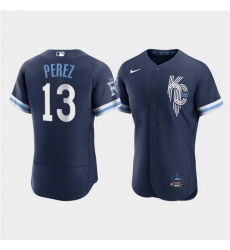 Men Kansas City Royals 13 Salvador Perez 2022 Navy City Connect Flex Base Stitched MLB Jerse Men Kansas City Royals 13 Salvador Perez 2022 Navy City Connect Flex Base Stitched MLB Jerse