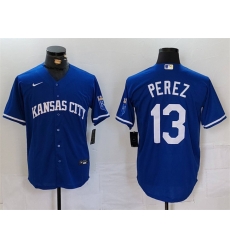 Men Kansas City Royals 13 Salvador Perez Royal Cool Base Stitched Jersey Men Kansas City Royals 13 Salvador Perez Royal Cool Base Stitched Jersey