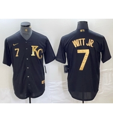 Men Kansas City Royals 7 Bobby Witt Jr Black Cool Base Stitched Jersey 4 Men Kansas City Royals 7 Bobby Witt Jr Black Cool Base Stitched Jersey 4