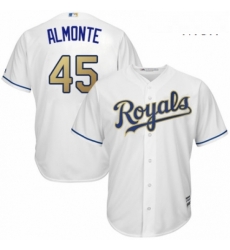 Mens Majestic Kansas City Royals 45 Abraham Almonte Replica White Home Cool Base MLB Jersey Mens Majestic Kansas City Royals 45 Abraham Almonte Replica White Home Cool Base MLB Jersey