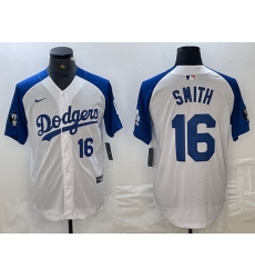 Men Los Angeles Dodgers 16 Will Smith White Blue Vin Patch Cool Base Stitched Baseball Jersey 8 Men Los Angeles Dodgers 16 Will Smith White Blue Vin Patch Cool Base Stitched Baseball Jersey 8
