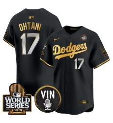 Men Los Angeles Dodgers 17 Shohei Ohtani Black Gold 2024 World Series Vin 26 Kobe Patch Limited Stitched Baseball Jersey Men Los Angeles Dodgers 17 Shohei Ohtani Black Gold 2024 World Series Vin 26 Kobe Patch Limited Stitched Baseball Jersey