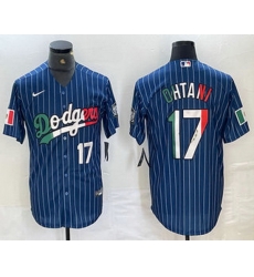 Men Los Angeles Dodgers 17 Shohei Ohtani Number Mexico Blue Pinstripe Cool Base Stitched Jerseys Men Los Angeles Dodgers 17 Shohei Ohtani Number Mexico Blue Pinstripe Cool Base Stitched Jerseys