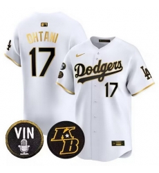 Men Los Angeles Dodgers 17 Shohei Ohtani White Gold Vin 26 Kobe Patch Cool Base Stitched Baseball Jersey Men Los Angeles Dodgers 17 Shohei Ohtani White Gold Vin 26 Kobe Patch Cool Base Stitched Baseball Jersey