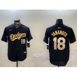 Men Los Angeles Dodgers  18 Yoshinobu Yamamoto Black Gold Limited Stitched Baseball Jersey