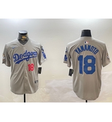Men Los Angeles Dodgers 18 Yoshinobu Yamamoto Grey 2024 World Series With Fernando Memorial Patch Limited Stitched Baseball Jersey Men Los Angeles Dodgers 18 Yoshinobu Yamamoto Grey 2024 World Series With Fernando Memorial Patch Limited Stitched Baseball Jersey