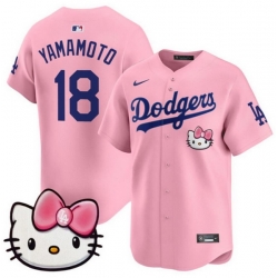 Men Los Angeles Dodgers  18 Yoshinobu Yamamoto Pink 2025 Hello Kitty Vapor Limited Stitched Baseball Jersey