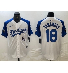 Men Los Angeles Dodgers 18 Yoshinobu Yamamoto White Blue Vin Patch Cool Base Stitched Baseball Jersey 2 Men Los Angeles Dodgers 18 Yoshinobu Yamamoto White Blue Vin Patch Cool Base Stitched Baseball Jersey 2