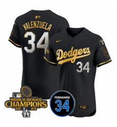 Men Los Angeles Dodgers 34 Fernando Valenzuela Black Gold 2024 World Series Champions With 34 Patch Vapor Limited Stitched Baseball Jersey Men Los Angeles Dodgers 34 Fernando Valenzuela Black Gold 2024 World Series Champions With 34 Patch Vapor Limited Stitched Baseball Jersey