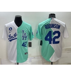 Men Los Angeles Dodgers 42 Jackie Robinson 2022 All Star White Green Cool Base Stitched Jersey Men Los Angeles Dodgers 42 Jackie Robinson 2022 All Star White Green Cool Base Stitched Jersey