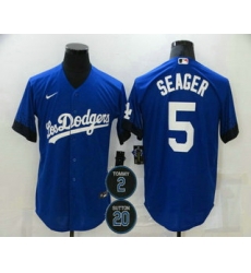 Men Los Angeles Dodgers 5 Corey Seager Blue 2 20 Patch City Connect Cool Base Stitched Jersey Men Los Angeles Dodgers 5 Corey Seager Blue 2 20 Patch City Connect Cool Base Stitched Jersey
