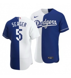 Men Los Angeles Dodgers 5 Corey Seager Split White Blue Two Tone Jersey Men Los Angeles Dodgers 5 Corey Seager Split White Blue Two Tone Jersey