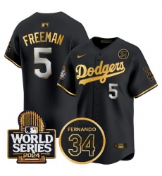 Men Los Angeles Dodgers 5 Freddie Freeman Black Gold 2024 World Series With Fernando Memorial Patch Limited Stitched Baseball Jersey Men Los Angeles Dodgers 5 Freddie Freeman Black Gold 2024 World Series With Fernando Memorial Patch Limited Stitched Baseball Jersey