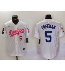 Men Los Angeles Dodgers 5 Freddie Freeman White Pink Vin 26 Kobe Patch Stitched Baseball Jersey 3 Men Los Angeles Dodgers 5 Freddie Freeman White Pink Vin 26 Kobe Patch Stitched Baseball Jersey 3