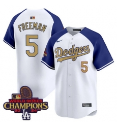 Men Los Angeles Dodgers 5 Freddie Freeman White Royal Gold 2024 World Series Champions Vapor Limited Stitched Baseball Jersey Men Los Angeles Dodgers 5 Freddie Freeman White Royal Gold 2024 World Series Champions Vapor Limited Stitched Baseball Jersey