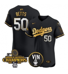 Men Los Angeles Dodgers 50 Mookie Betts Black Gold 2024 World Series Champions With Vin Patch Vapor Limited Stitched Baseball Jersey Men Los Angeles Dodgers 50 Mookie Betts Black Gold 2024 World Series Champions With Vin Patch Vapor Limited Stitched Baseball Jersey