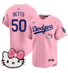 Men Los Angeles Dodgers  50 Mookie Betts Pink 2025 Hello Kitty Vapor Limited Stitched Baseball Jersey