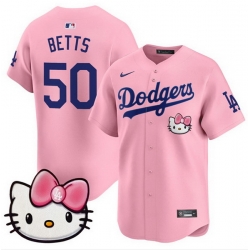 Men Los Angeles Dodgers  50 Mookie Betts Pink 2025 Hello Kitty Vapor Limited Stitched Baseball Jersey