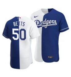 Men Los Angeles Dodgers 50 Mookie Betts Split White Blue Two Tone Jersey Men Los Angeles Dodgers 50 Mookie Betts Split White Blue Two Tone Jersey