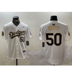 Men Los Angeles Dodgers 50 Mookie Betts White Gold 2024 World Series With Fernando Memorial Patch Limited Stitched Baseball Jersey 1 Men Los Angeles Dodgers 50 Mookie Betts White Gold 2024 World Series With Fernando Memorial Patch Limited Stitched Baseball Jersey 1