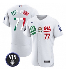 Men Los Angeles Dodgers 77 Pezo Pluma White Mexico Special Vin Scully Patch Flex Base Stitched Baseball Jersey Men Los Angeles Dodgers 77 Pezo Pluma White Mexico Special Vin Scully Patch Flex Base Stitched Baseball Jersey