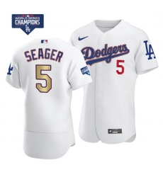 Men Los Angeles Dodgers Corey Seager 5 Gold Program Designed Edition White Flex Base Stitched Jersey Men Los Angeles Dodgers Corey Seager 5 Gold Program Designed Edition White Flex Base Stitched Jersey