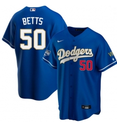Men Los Angeles Dodgers Mookie Betts 50 Championship Gold Trim Blue Limited All Stitched Flex Base Jersey Men Los Angeles Dodgers Mookie Betts 50 Championship Gold Trim Blue Limited All Stitched Flex Base Jersey