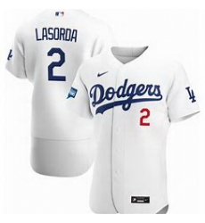 Men Los Angeles Dodgers Tommy Lasorda White Flex Base Jersey Men Los Angeles Dodgers Tommy Lasorda White Flex Base Jersey